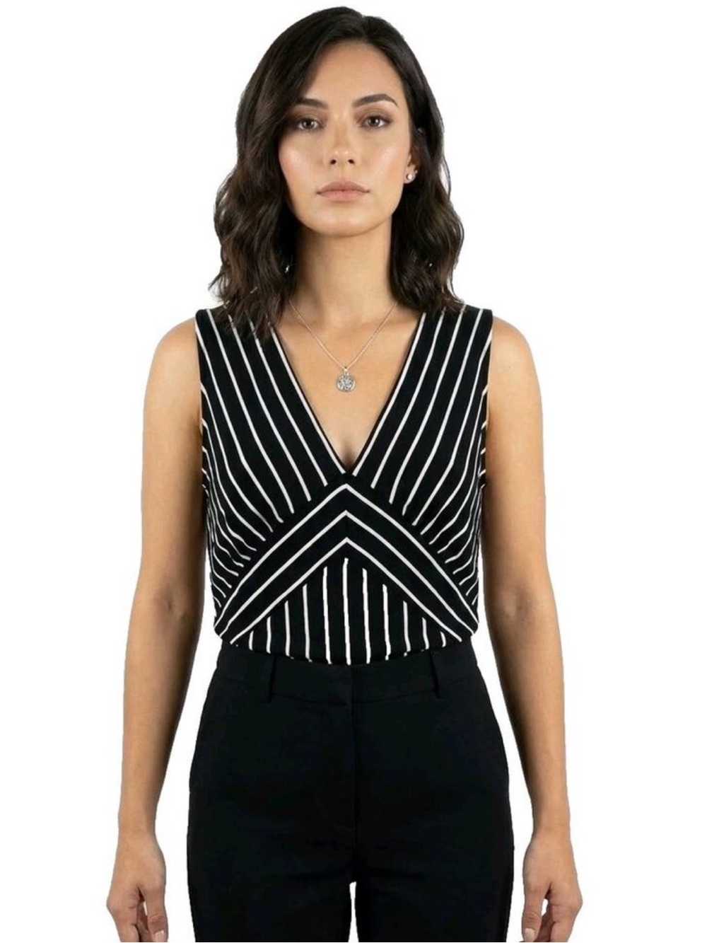 Banana Republic B&W Striped V-Neck Blouse Top NWOT XS